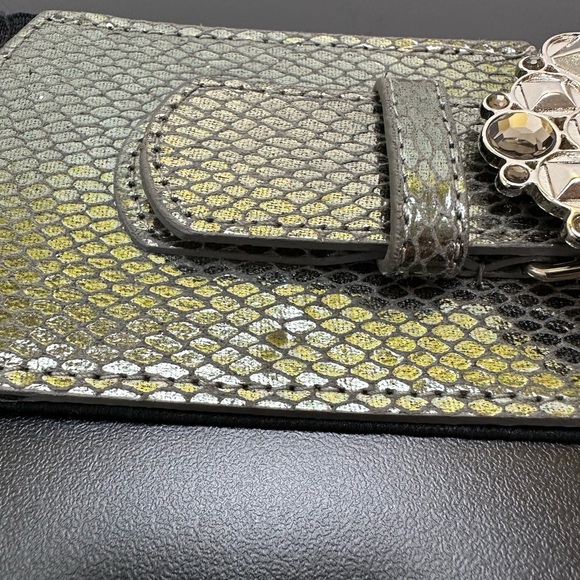 Vtg New York & Co Black/Silver Elastic Belt Bling Rhinestone Buckle L/XL - Picture 10 of 11